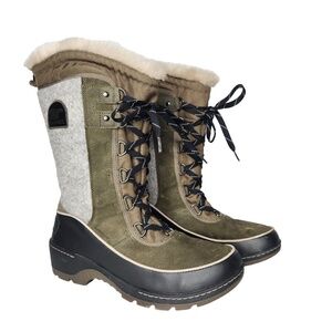 Sorel Women’s Tivoli III High Green Black Mid Calf Leather Snow Boot US 10.5
